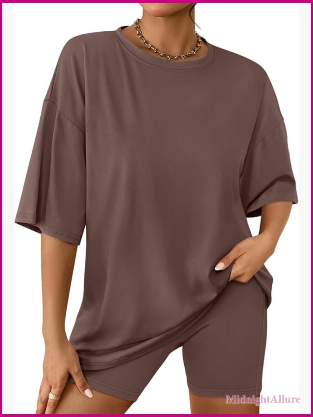 Women's 2 Piece Lounge Set - Oversized Tee & Biker Shorts